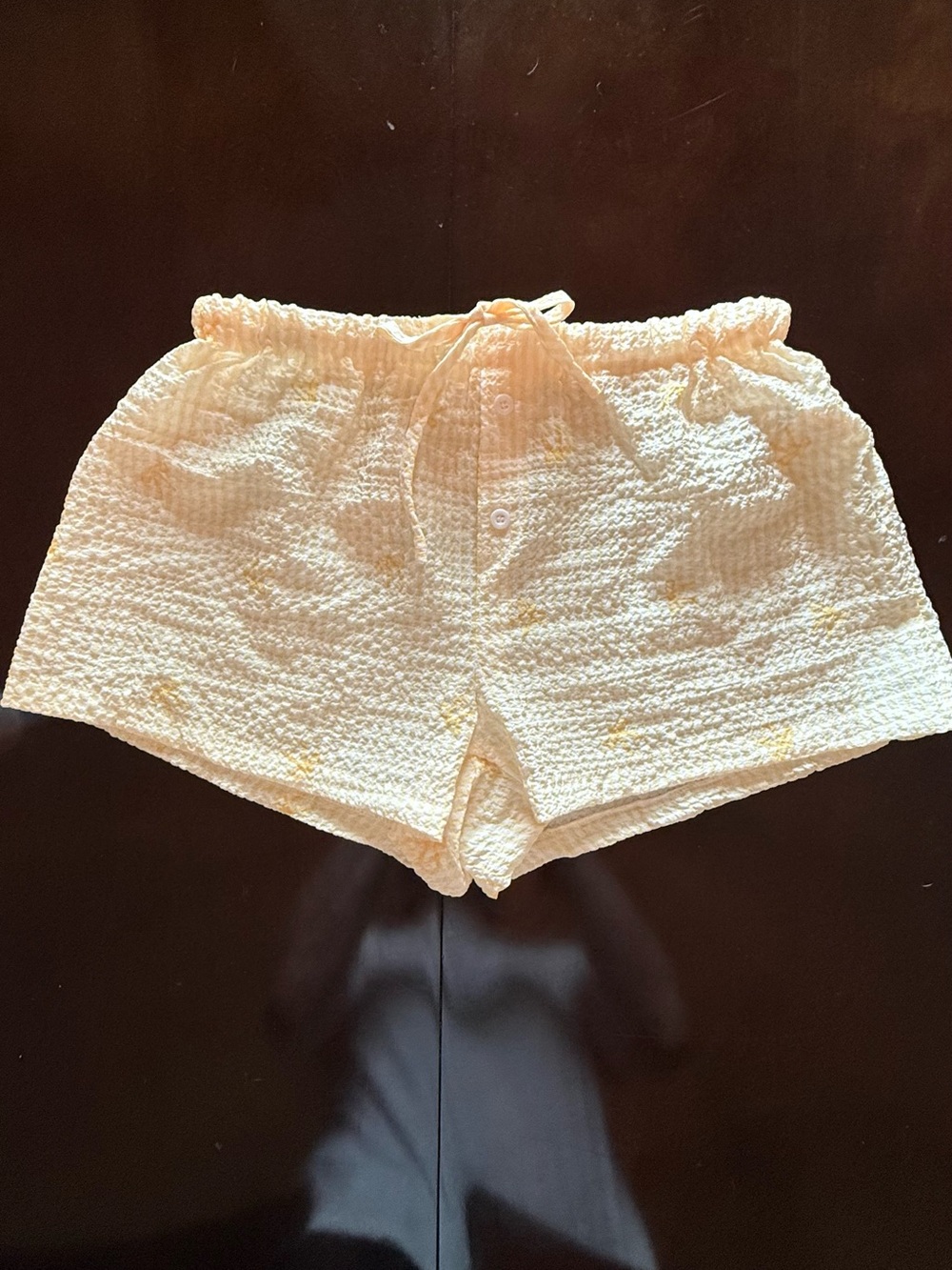 Women's Cream Textured Drawstring Shorts - M